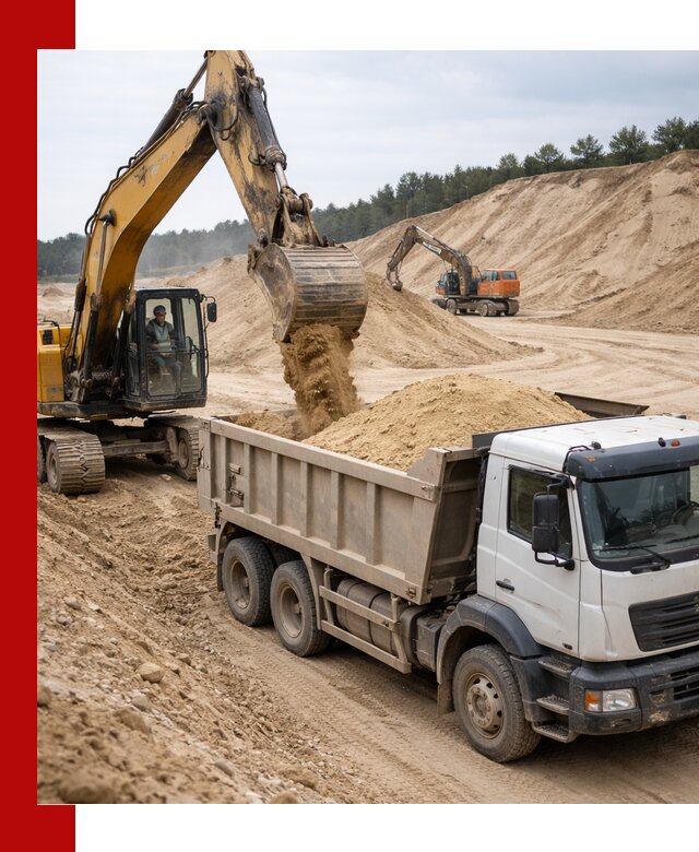 Доставка карьерного песка с самосвалами и разгрузкой в Подольске