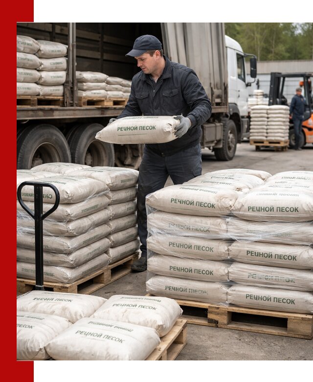 Речной песок в мешках с доставкой в Подольске