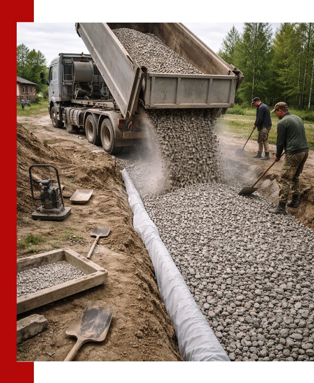 Гравий для дренажа с доставкой в Подольске качественный и недорогой