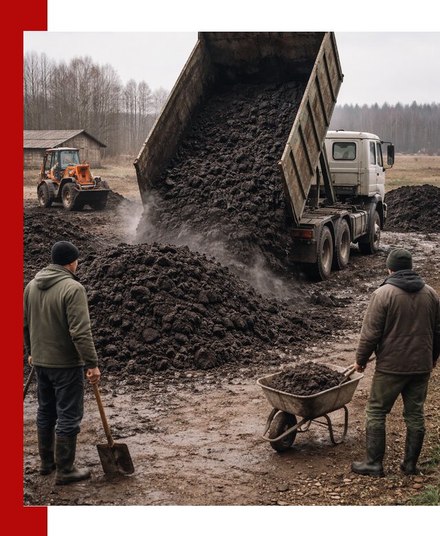 Доставка низинного торфа с разгрузкой и доставкой в Подольске