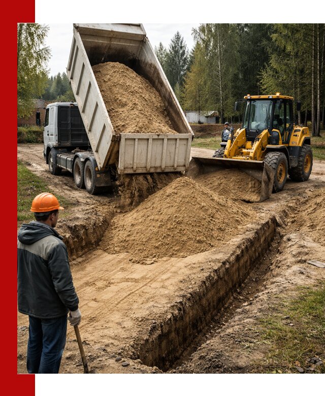 Доставка песчаного грунта в Подольске для строительных работ