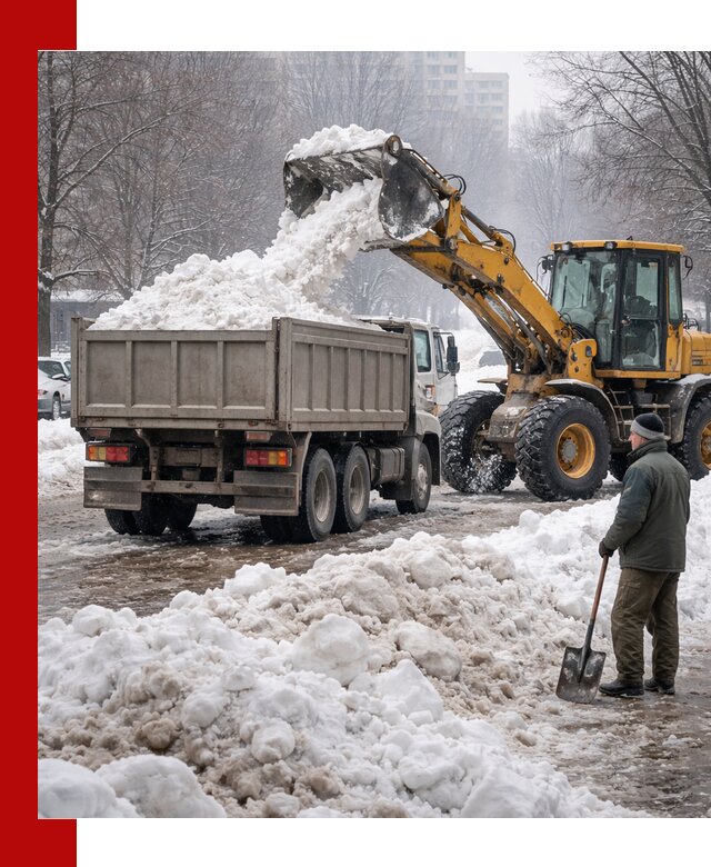 Вывоз снега грузовой техникой в Подольске оперативно и чисто
