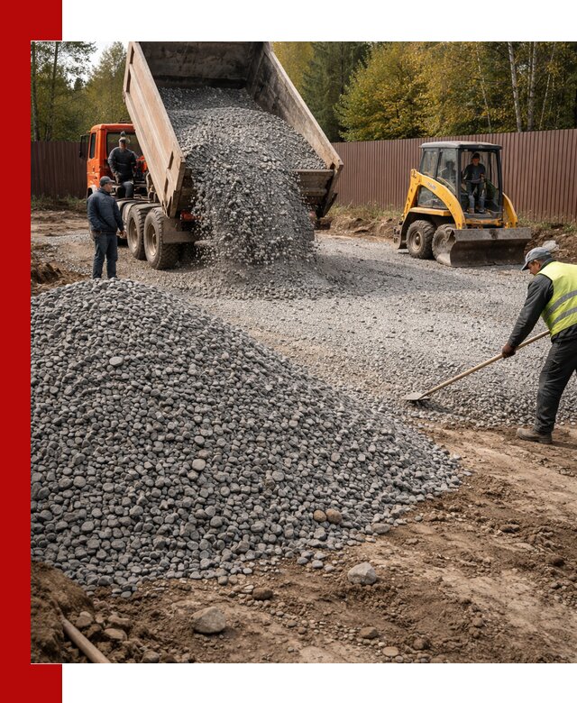 Отсыпка участка щебнем с доставкой и уплотнением в Подольске