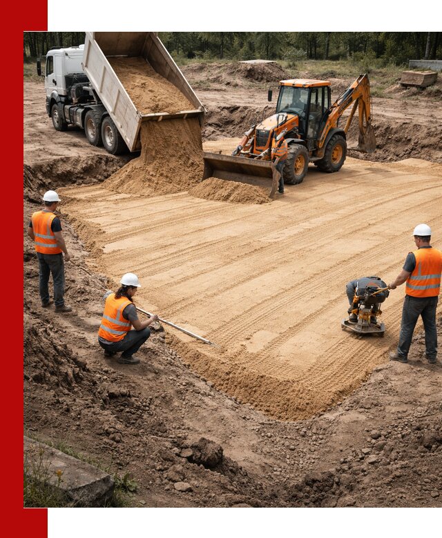 Устройство песчаной подушки для фундаментов и дорог в Подольске